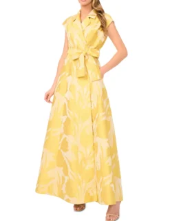 Jacquard Floral Tailored Wrap Maxi Dress