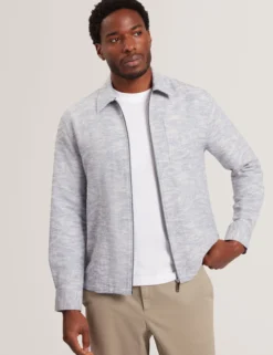 Jacquard Light Denim Zip-Through Overshirt
