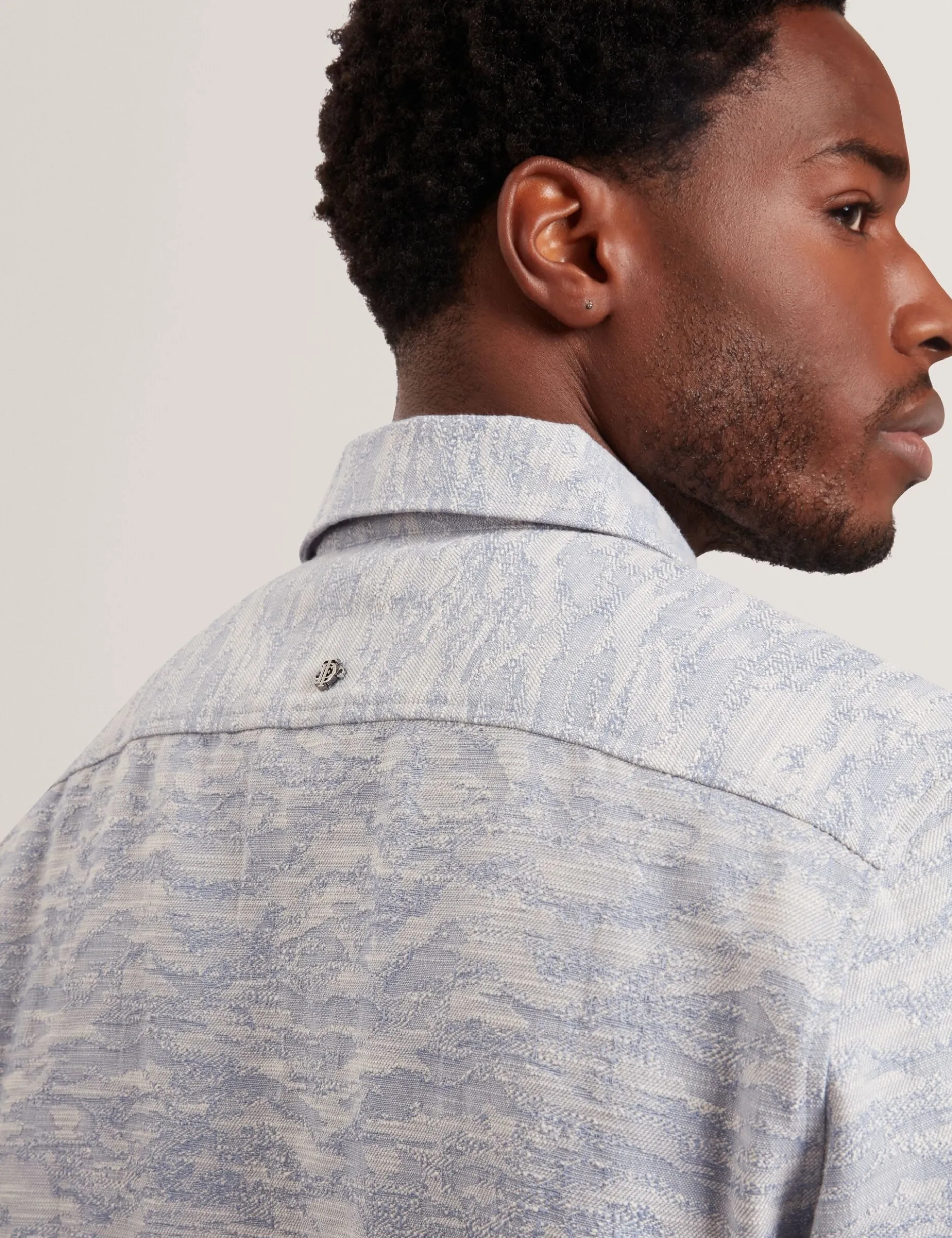 Jacquard Light Denim Zip-Through Overshirt