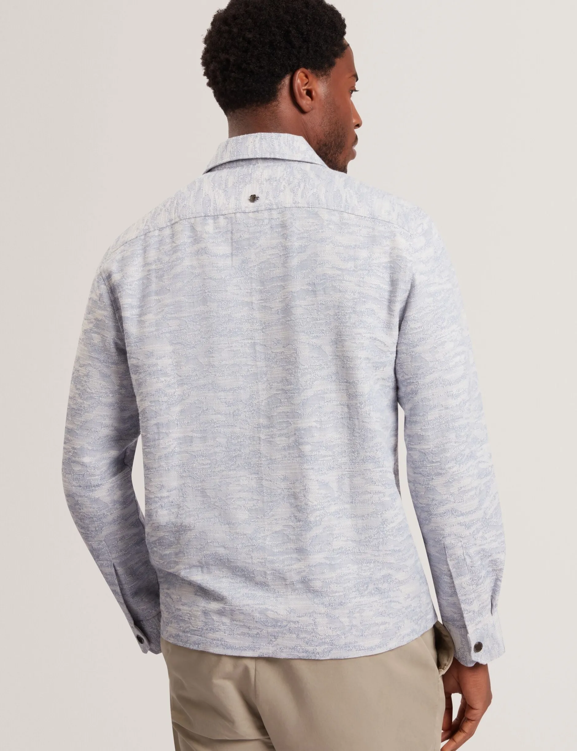 Jacquard Light Denim Zip-Through Overshirt