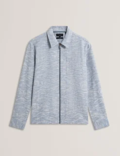 Jacquard Light Denim Zip-Through Overshirt