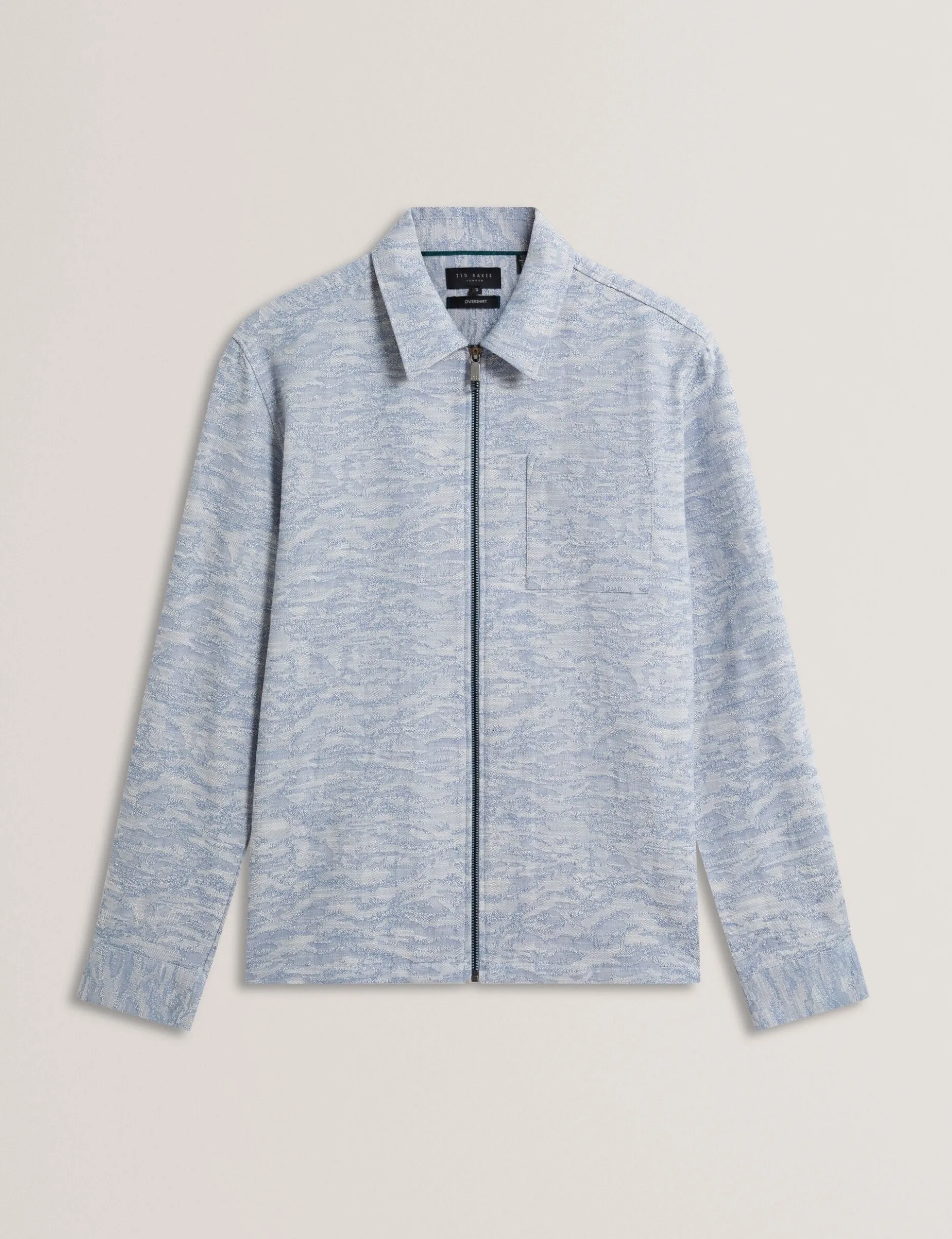 Jacquard Light Denim Zip-Through Overshirt