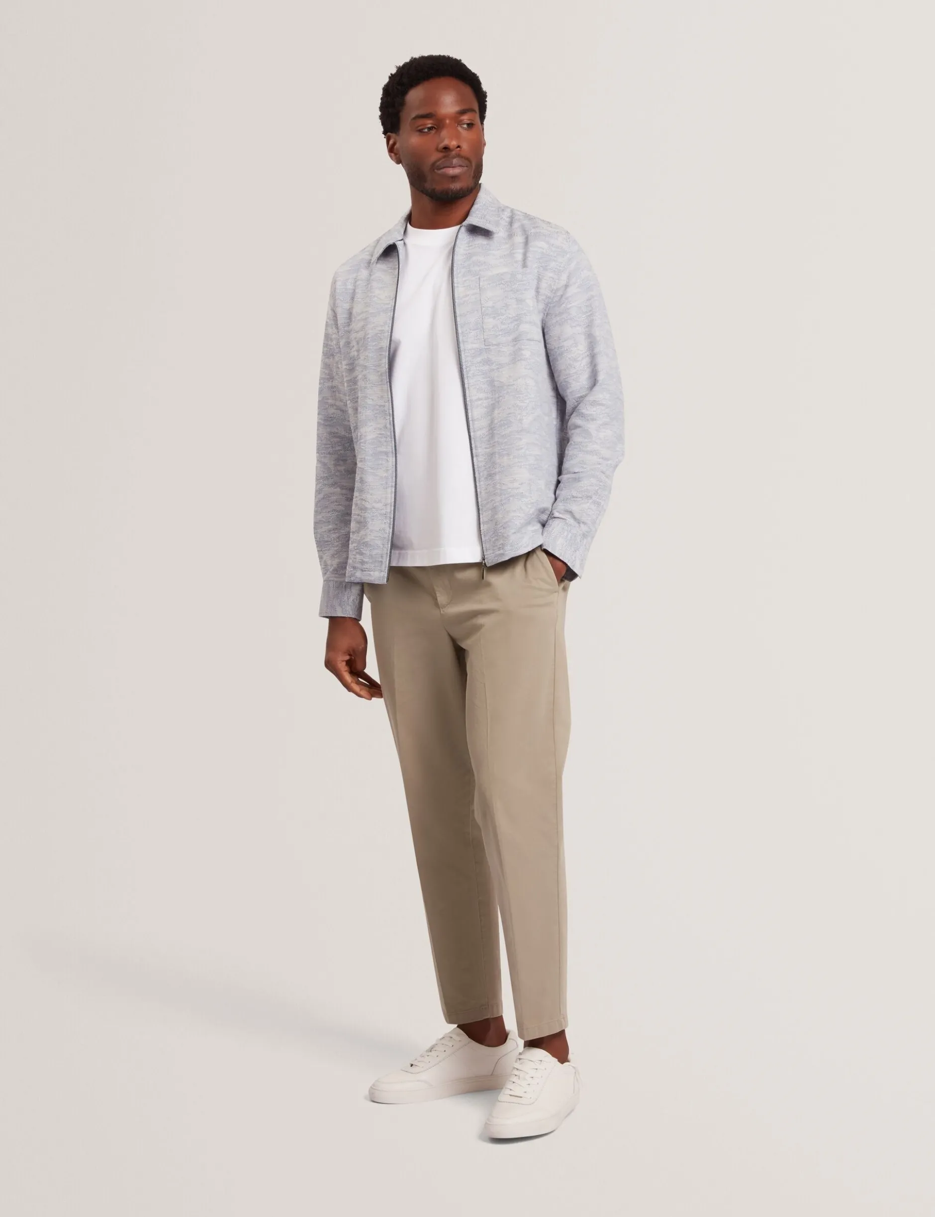 Jacquard Light Denim Zip-Through Overshirt
