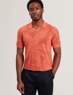 Jacquard Mesh Knit Open Neck Polo