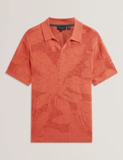 Jacquard Mesh Knit Open Neck Polo