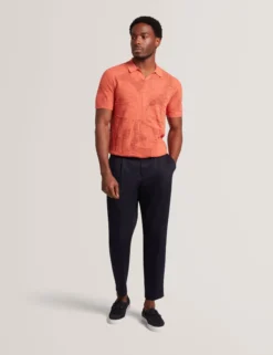 Jacquard Mesh Knit Open Neck Polo