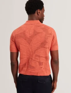 Jacquard Mesh Knit Open Neck Polo