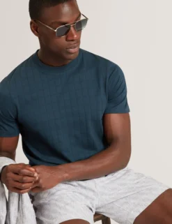 Jacquard Textured Grid Cotton T-Shirt