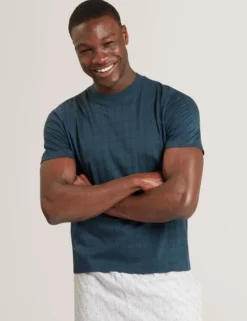 Jacquard Textured Grid Cotton T-Shirt