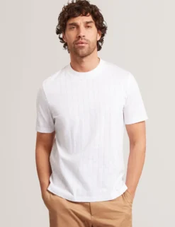 Jacquard Textured Grid Cotton T-Shirt