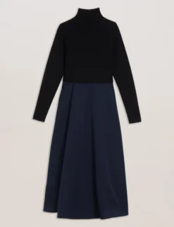 Knit Bodice Midi Dress With Wrap Skirt