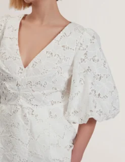 Lace Puff Sleeve V-Neck Peplum Top