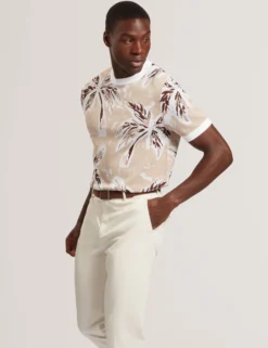 Leaf Print Knitted Crew Neck T-Shirt