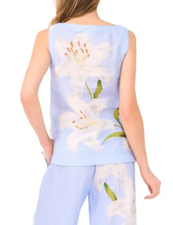 Lily Print Linen Blend Shell Top