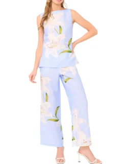 Lily Print Linen Blend Shell Top