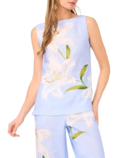 Lily Print Linen Blend Shell Top
