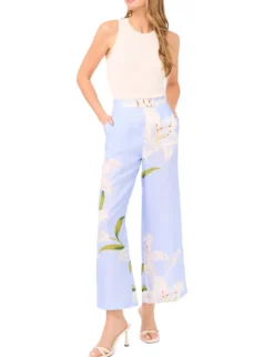 Lily Print Linen Blend Wide Leg Trousers