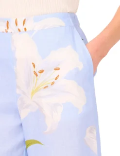 Lily Print Linen Blend Wide Leg Trousers