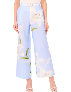 Lily Print Linen Blend Wide Leg Trousers