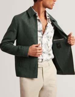 Linen Blend Zip Up Harrington Jacket