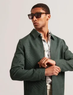 Linen Blend Zip Up Harrington Jacket