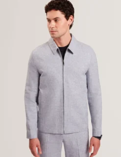 Linen Cotton Zip-Up Harrington Jacket