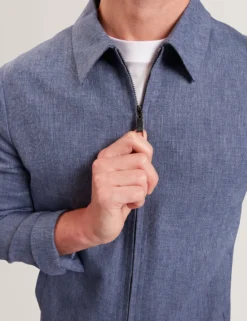Linen Cotton Zip-Up Harrington Jacket