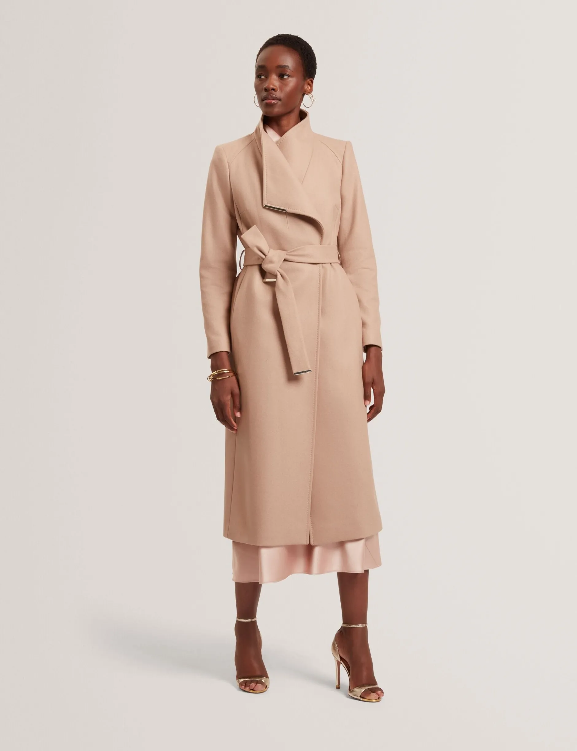 Longline Belted Wool Wrap Coat