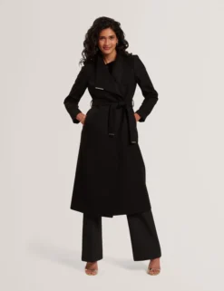 Longline Belted Wool Wrap Coat