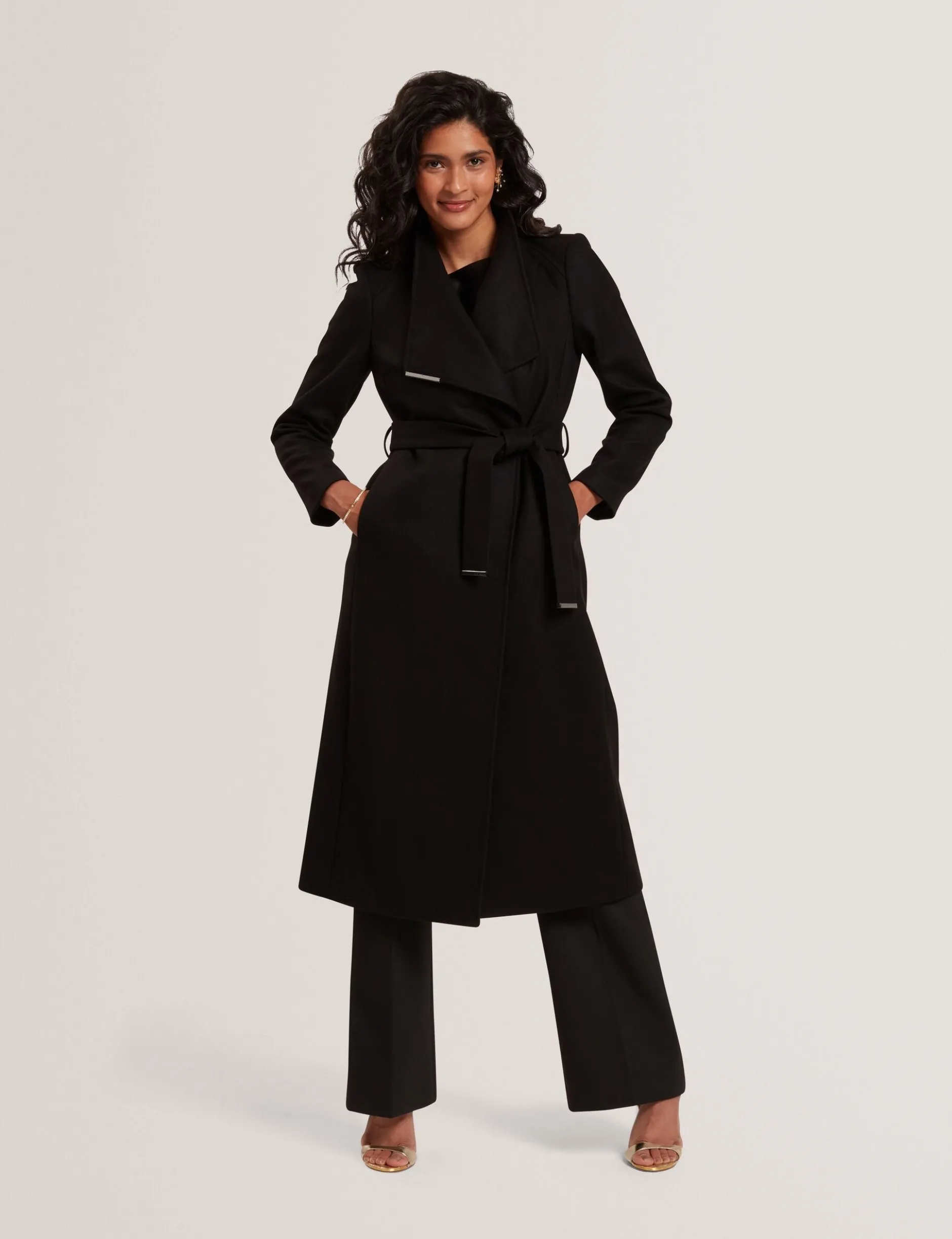 Longline Belted Wool Wrap Coat