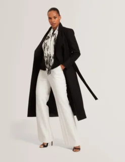 Longline Belted Wool Wrap Coat