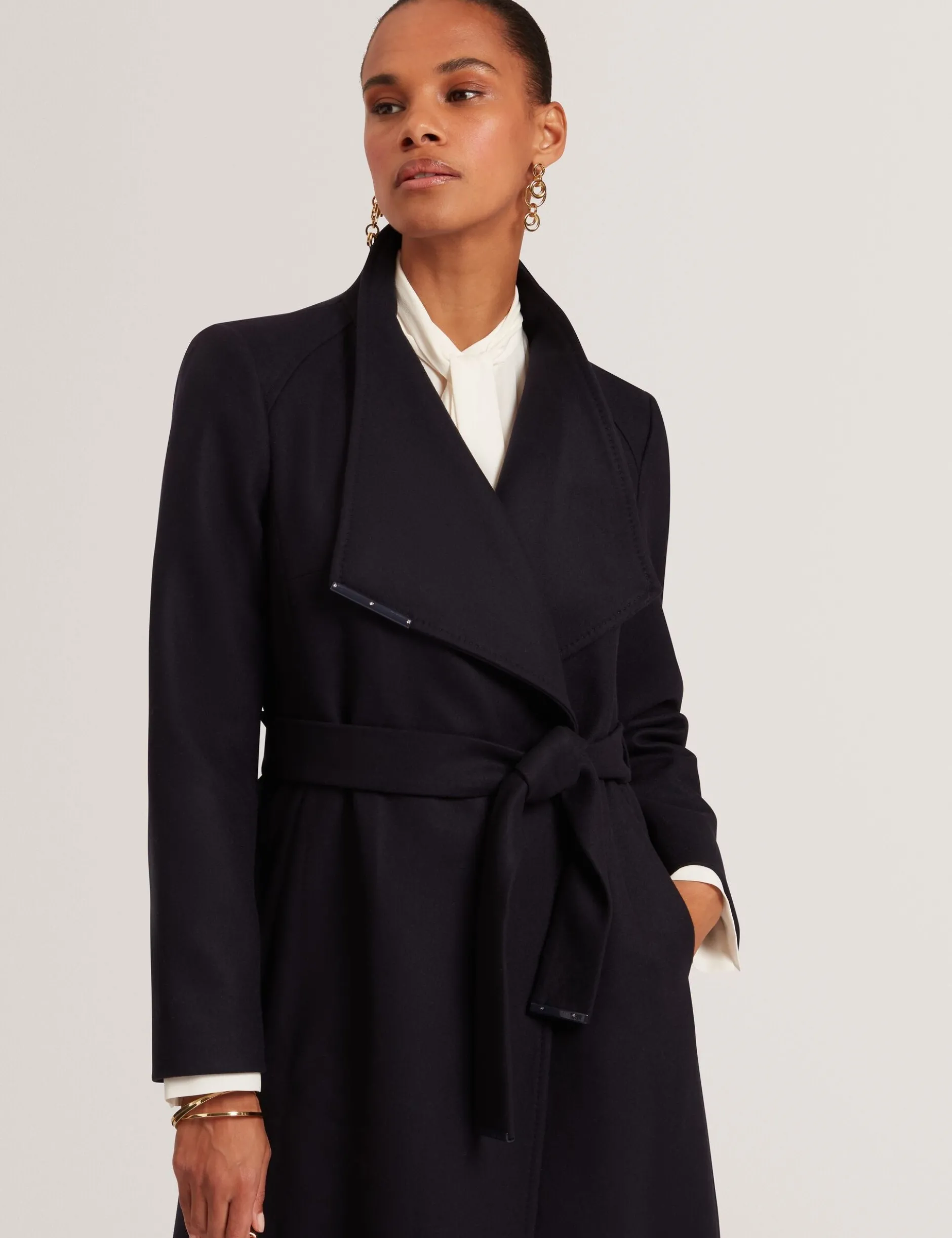 Longline Belted Wool Wrap Coat