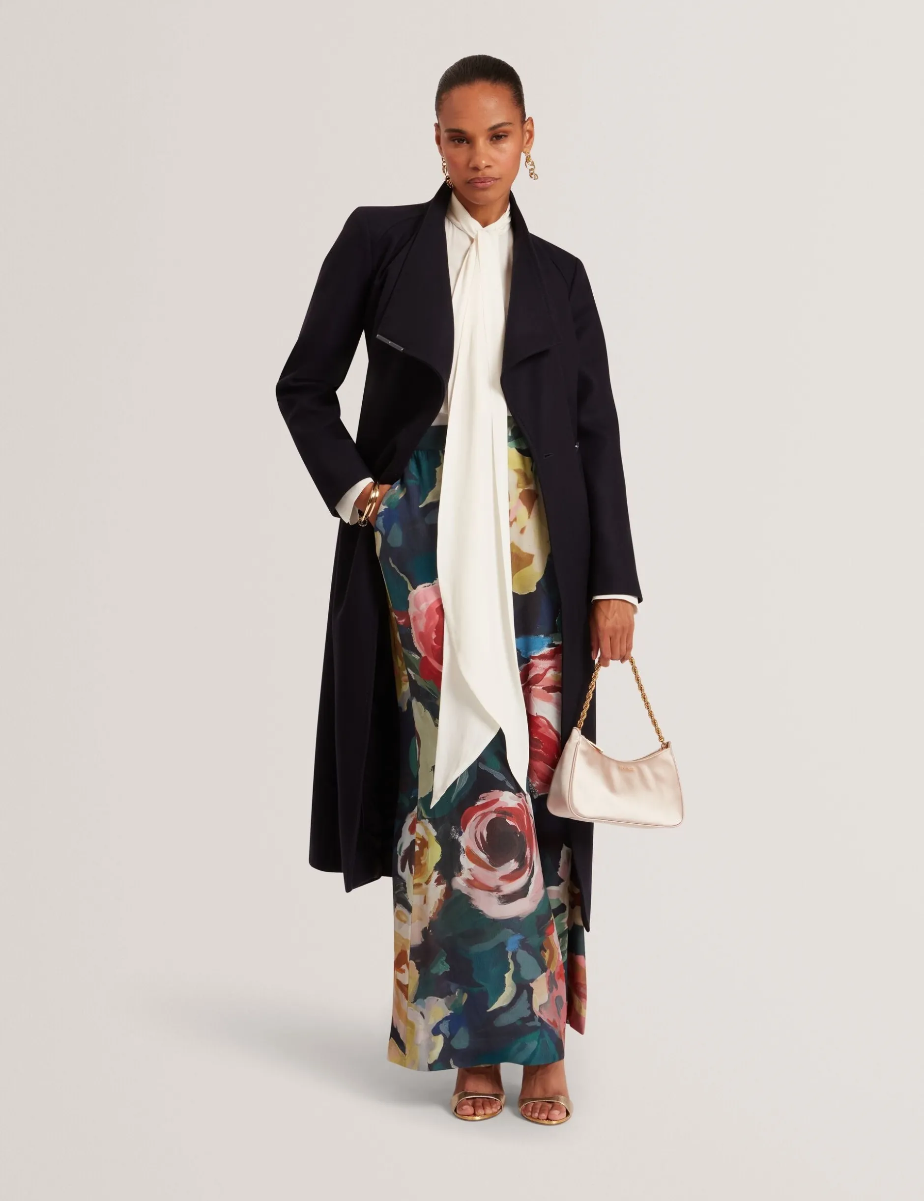 Longline Belted Wool Wrap Coat