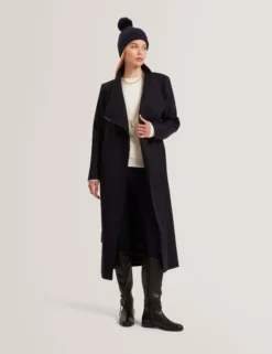 Longline Belted Wool Wrap Coat