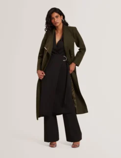 Longline Belted Wool Wrap Coat