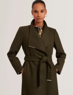 Longline Belted Wool Wrap Coat