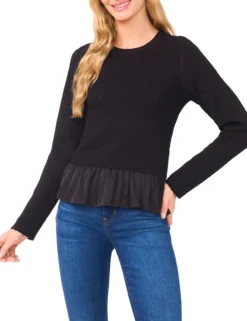 Long Sleeve Crew Neck with Pointelle Cable
