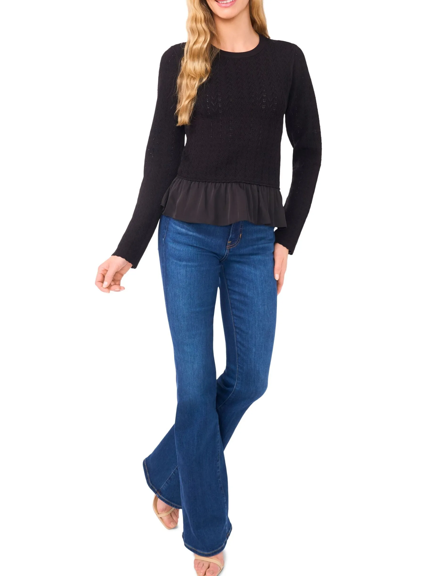 Long Sleeve Crew Neck with Pointelle Cable