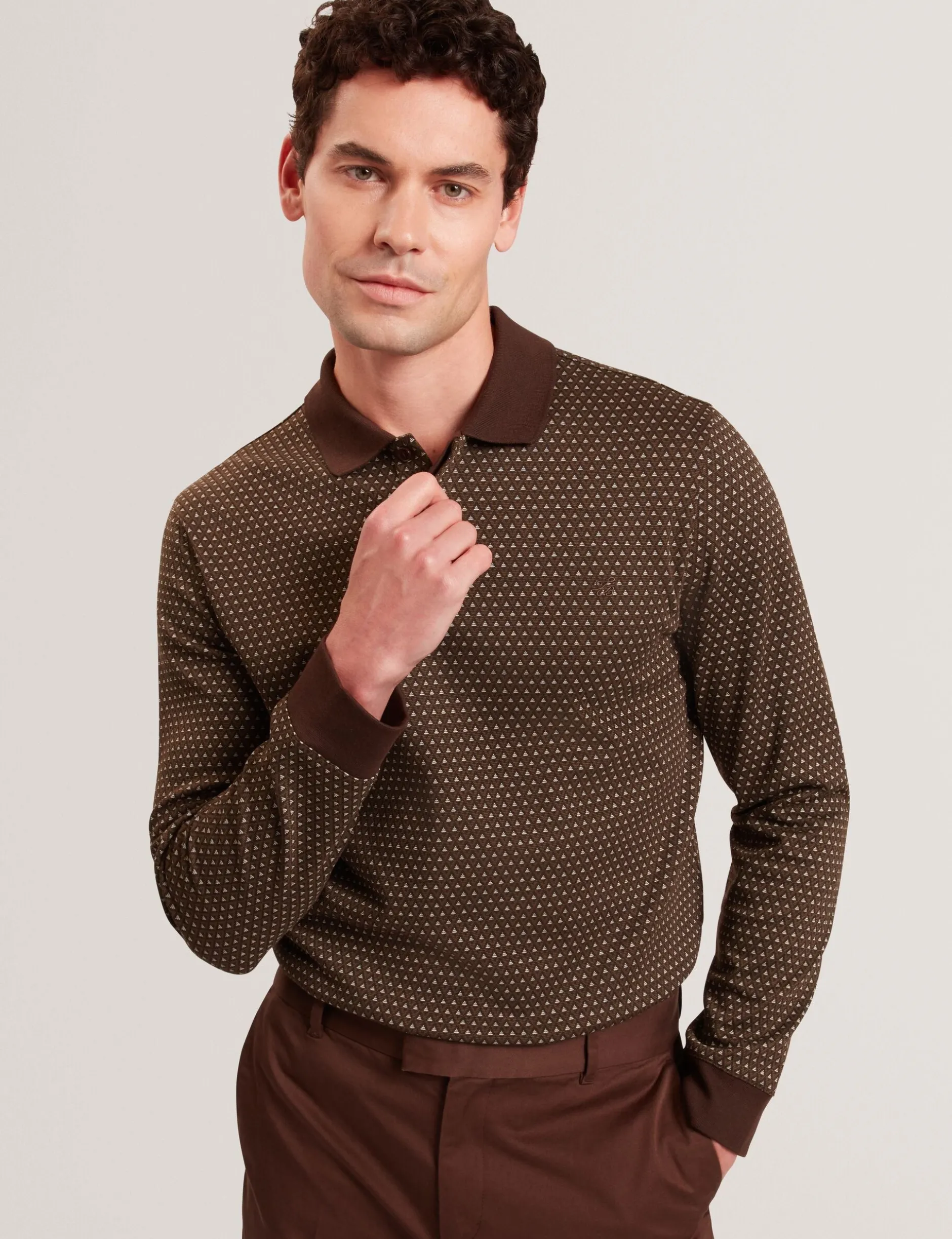 Long Sleeve Geo Jacquard Polo