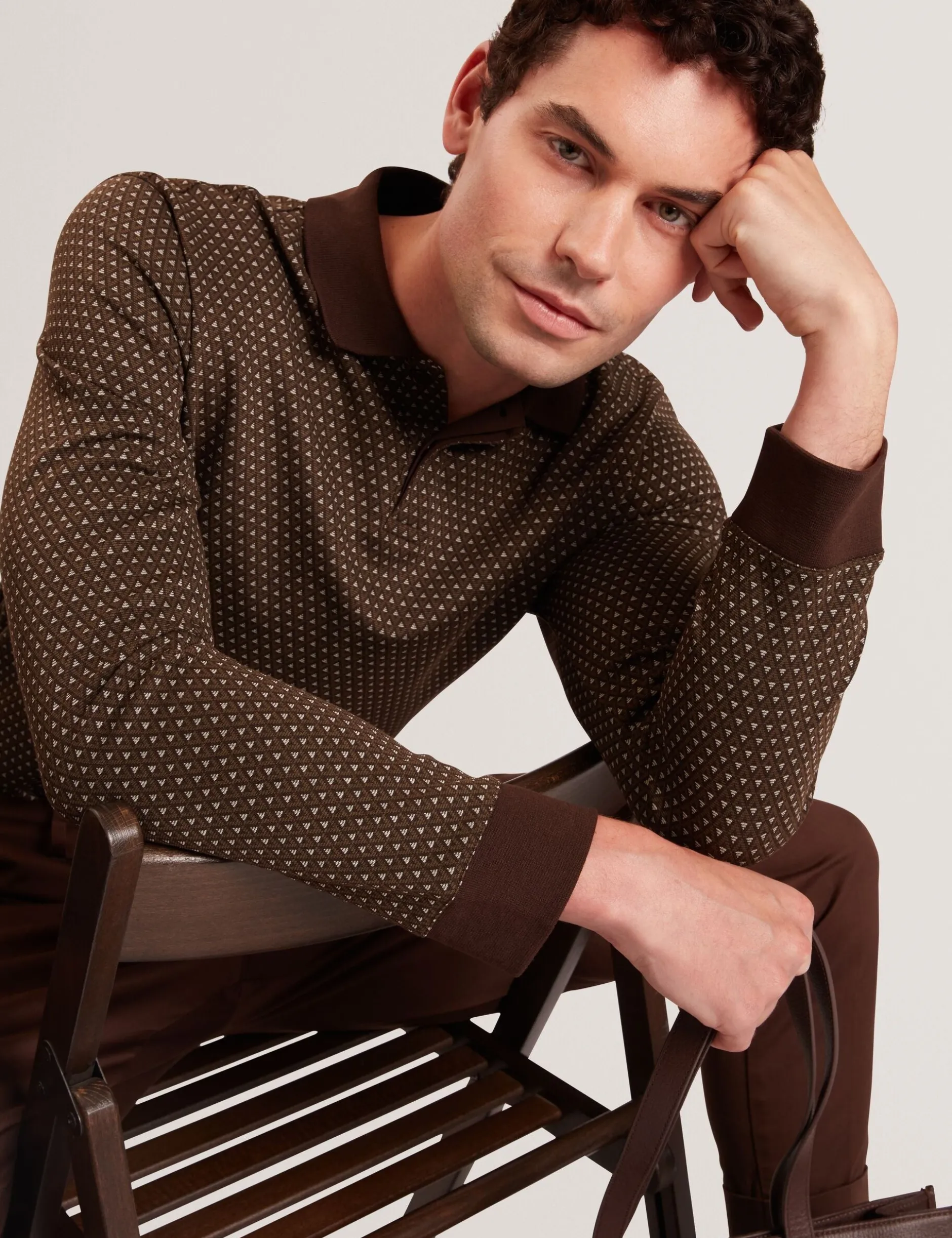 Long Sleeve Geo Jacquard Polo