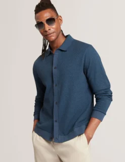 Long Sleeve Textured Button-Through Polo