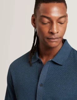 Long Sleeve Textured Button-Through Polo