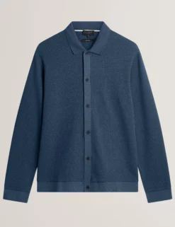 Long Sleeve Textured Button-Through Polo