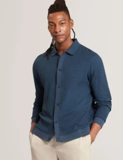 Long Sleeve Textured Button-Through Polo