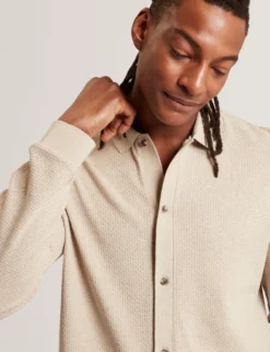 Long Sleeve Textured Button-Through Polo