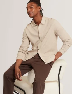 Long Sleeve Textured Button-Through Polo
