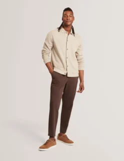Long Sleeve Textured Button-Through Polo