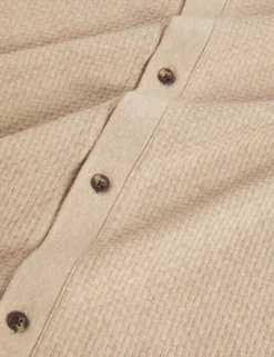 Long Sleeve Textured Button-Through Polo