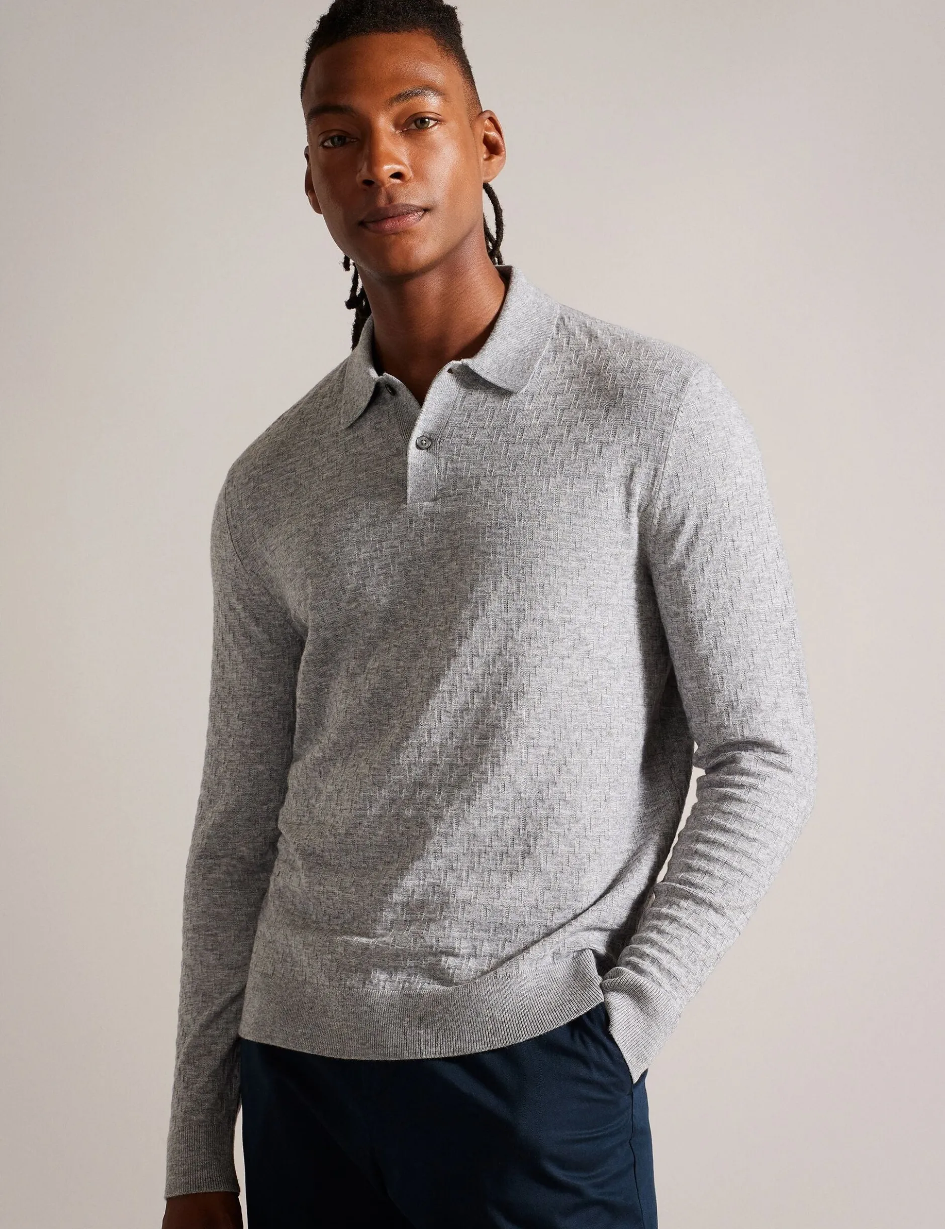 Long Sleeve T Stitch Knitted Polo
