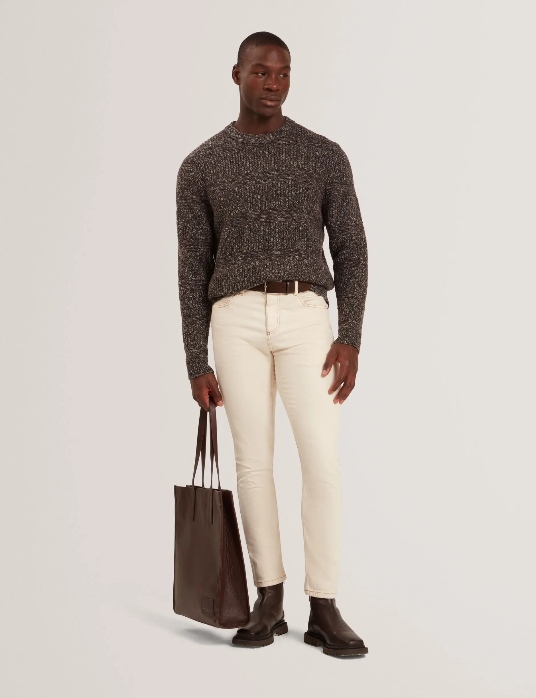Marled Wool Knit Crew Neck Sweater